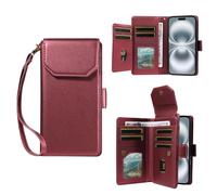 LMFULM® Étui pour OnePlus 15 (CPH2747, CPH2745, PLK110) (6,78 Pouces) PU Cuir Couverture Multi-Fentes Portefeuille Coque Fermeture Magnétique Support Lanière Protection Housse Rouge