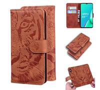 LMFULM® Étui pour Oppo A11X / A5 2020 / A9 2020 (6,5 Pouces) PU Magnétique Pochette Cuir Housse Tigre Impression Rabattable Case Stent Fonction Marron