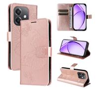 LMFULM® Étui pour Oppo A3 / A3x / A40 / A40M / A5X / A60 (6,67 Pouces) PU Cuir Couverture Portefeuille Coque Relief de Papillon Motif Support Fonction Protection Housse Or Rose