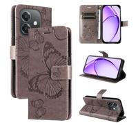LMFULM® Étui pour Oppo A3 / A3x / A40 / A40M / A5X / A60 (6,67 Pouces) PU Cuir Couverture Portefeuille Coque Relief de Papillon Motif Support Fonction Protection Housse Gris