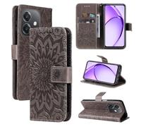 LMFULM® Étui pour Oppo A3 / A3x / A40 / A40M / A5X / A60 (6,67 Pouces) PU Cuir Couverture Portefeuille Coque Relief de Tournesol Motif Support Fonction Protection Housse Gris