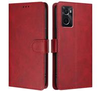 LMFULM® Étui pour Oppo A36/ A76/ A96 (CPH2375, CPH2333) (6,59 Pouces) PU Cuir Couverture Portefeuille Coque Fermeture Magnétique Flip Case Support Protection Housse Rouge