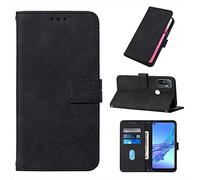 LMFULM® Étui pour Oppo A53/A32/A33 2020 4G / A53S 4G (6,5 Pouces) PU Magnétique Pochette Cuir Housse Triangle Impression Rabattable Case Stent Fonction Cover Noir