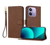 LMFULM® Étui pour Oppo A60 5G CPH2631 (6,67 Pouces) PU Cuir Magnétique Portefeuille Pochette Rabattable Litchi Impression Support Lanière Protection Housse Marron