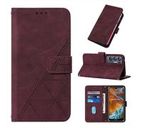 LMFULM® Étui pour Oppo Reno5 Pro+ 5G / Find X3 Neo (6.55 inch) PU Magnétique Pochette Cuir Housse Triangle Impression Rabattable Case Stent Fonction Cover Vin Rouge