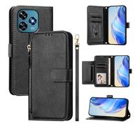 LMFULM® Étui pour Oukitel C51 (6,8 Pouces) PU Cuir Housse Fermeture Eclair Portefeuille avec Support Magnétique Coque Lanière Multi-Fente Concevoir Étui Noir