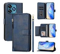 LMFULM® Étui pour Oukitel C51 (6,8 Pouces) PU Cuir Housse Fermeture Eclair Portefeuille avec Support Magnétique Coque Lanière Multi-Fente Concevoir Étui Bleu