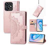 LMFULM® Étui pour Oukitel C51 (6,8 Pouces) PU Magnétique Cuir Pochette Mandala Gaufrage Design Support Protection Housse Rabattable Or Rose