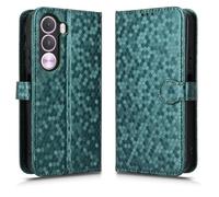 LMFULM® Étui pour Realme C100/ C100i/ C100x 4G (RMX5377, RMX5366) (6,8 Pouces) PU Cuir Couverture Portefeuille Coque Fermeture Magnétique Support Protection Housse À Pois Textures Vert