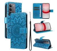 LMFULM® Étui pour Realme C71/ C73 4G RMX5303 (6,74 Pouces) PU Cuir Couverture Portefeuille Coque Relief de Tournesol Motif Support Fonction Protection Housse Bleu