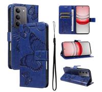LMFULM® Étui pour Realme C71/ C73 4G RMX5303 (6,74 Pouces) PU Cuir Couverture Portefeuille Coque Relief de Papillon Motif Support Fonction Protection Housse Bleu