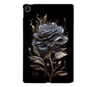 LMFULM® Étui pour Realme Pad (RMP2102, RMP2103) (10,4 Pouces) Coque en TPU Gel Souple Coque en Silicone Etui De Protection Couverture Arrière Noir Fleur Motif