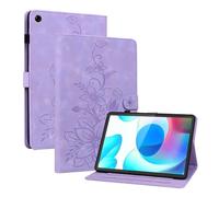 LMFULM® Étui pour Realme Pad (RMP2102, RMP2103) (10,4 Pouces) PU Cuir Flip Coque Protection avec Support Housse Case Portefeuille Cover Lotus Impression Pourpre