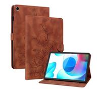 LMFULM® Étui pour Realme Pad (RMP2102, RMP2103) (10,4 Pouces) PU Cuir Flip Coque Protection avec Support Housse Case Portefeuille Cover Lotus Impression Brun