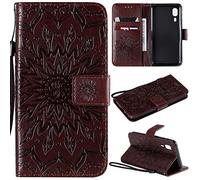 LMFULM® Étui pour Samsung Galaxy A2 Core/SM-A260F (5,0 Pouces) PU Magnétique Pochette Cuir Housse Tournesol Gaufrage Design Stent Fonction Rabattable pour Galaxy A2 Core Marron
