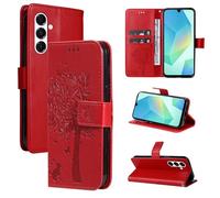 LMFULM® Étui pour Samsung Galaxy A26 / SM-A266 (6,7 Pouces) PU Cuir Couverture Magnétique Housse Motif de Chat et d'arbre Stent Fonction Coque Flip Rouge