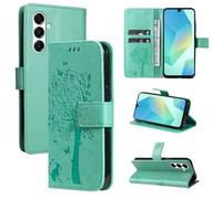 LMFULM® Étui pour Samsung Galaxy A26 / SM-A266 (6,7 Pouces) PU Cuir Couverture Magnétique Housse Motif de Chat et d'arbre Stent Fonction Coque Flip Vert