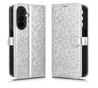 LMFULM® Étui pour Samsung Galaxy A27 / SM-A276 (6,7 Pouces) PU Cuir Couverture Portefeuille Coque Fermeture Magnétique Support Protection Housse À Pois Textures Argent
