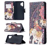 LMFULM® Étui pour Samsung Galaxy A32 5G / SM-A326 (6,5 Pouces) PU Cuir Couverture Magnétique Housse Motif Totem Eléphant Stent Fonction Coque Flip Cuir