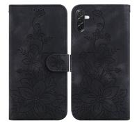 LMFULM® Étui pour Samsung Galaxy A36/A37 / SM-A366/A376 (6,7 Pouces) PU Magnétique Pochette Cuir Housse Lotus Impression Rabattable Case Stent Fonction Cover Noir