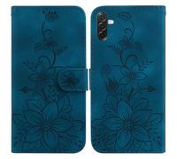 LMFULM® Étui pour Samsung Galaxy A36/A37 / SM-A366/A376 (6,7 Pouces) PU Magnétique Pochette Cuir Housse Lotus Impression Rabattable Case Stent Fonction Cover Bleu