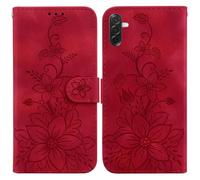 LMFULM® Étui pour Samsung Galaxy A36/A37 / SM-A366/A376 (6,7 Pouces) PU Magnétique Pochette Cuir Housse Lotus Impression Rabattable Case Stent Fonction Cover Rouge