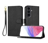 LMFULM® Étui pour Samsung Galaxy S25 FE/SM-S731 (6,7 Pouces) PU Cuir Magnétique Portefeuille Pochette Rabattable Litchi Impression Support Lanière Protection Housse Noir