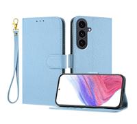 LMFULM® Étui pour Samsung Galaxy S25 FE/SM-S731 (6,7 Pouces) PU Cuir Magnétique Portefeuille Pochette Rabattable Litchi Impression Support Lanière Protection Housse Bleu