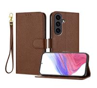 LMFULM® Étui pour Samsung Galaxy S25 FE/SM-S731 (6,7 Pouces) PU Cuir Magnétique Portefeuille Pochette Rabattable Litchi Impression Support Lanière Protection Housse Marron