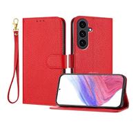 LMFULM® Étui pour Samsung Galaxy S25 FE/SM-S731 (6,7 Pouces) PU Cuir Magnétique Portefeuille Pochette Rabattable Litchi Impression Support Lanière Protection Housse Rouge