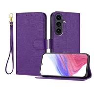 LMFULM® Étui pour Samsung Galaxy S25 FE/SM-S731 (6,7 Pouces) PU Cuir Magnétique Portefeuille Pochette Rabattable Litchi Impression Support Lanière Protection Housse Pourpre