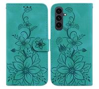 LMFULM® Étui pour Samsung Galaxy S25 FE/SM-S731 (6,7 Pouces) PU Magnétique Pochette Cuir Housse Lotus Impression Rabattable Case Stent Fonction Cover Vert