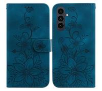 LMFULM® Étui pour Samsung Galaxy S25 FE/SM-S731 (6,7 Pouces) PU Magnétique Pochette Cuir Housse Lotus Impression Rabattable Case Stent Fonction Cover Bleu