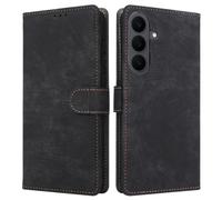 LMFULM® Étui pour Samsung Galaxy S26 FE/SM-S741 (6,7 Pouces) PU Cuir Couverture Brosses Antivol Portefeuille Coque Fermeture Magnétique Support Protection Housse Retro Givré Noir