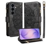 LMFULM® Étui pour Samsung Galaxy S26+ / SM-S947 (6,7 Pouces) PU Cuir Coque Lanière Fente Carte Fermeture Eclair Portefeuille Mandala Impression Sac à Bandoulière Support Housse Noir
