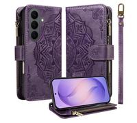 LMFULM® Étui pour Samsung Galaxy S26+ / SM-S947 (6,7 Pouces) PU Cuir Coque Lanière Fente Carte Fermeture Eclair Portefeuille Mandala Impression Sac à Bandoulière Support Housse Pourpre