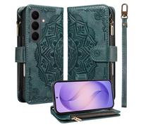 LMFULM® Étui pour Samsung Galaxy S26+ / SM-S947 (6,7 Pouces) PU Cuir Coque Lanière Fente Carte Fermeture Eclair Portefeuille Mandala Impression Sac à Bandoulière Support Housse Vert