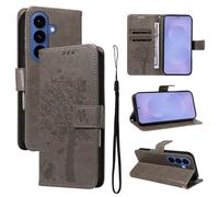 LMFULM® Étui pour Samsung Galaxy S26+ SM-S947 (6,7 Pouces) PU Cuir Couverture Portefeuille Coque Motif de Chat et d'arbre Gaufrage Support Protection Housse Gris