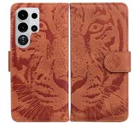 LMFULM® Étui pour Samsung Galaxy S26 Ultra/SM-S948 (6,9 Pouces) PU Magnétique Pochette Cuir Housse Tigre Impression Rabattable Case Stent Fonction Cover Marron
