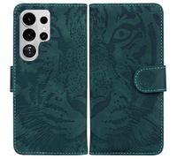 LMFULM® Étui pour Samsung Galaxy S26 Ultra/SM-S948 (6,9 Pouces) PU Magnétique Pochette Cuir Housse Tigre Impression Rabattable Case Stent Fonction Cover Vert