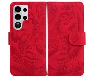 LMFULM® Étui pour Samsung Galaxy S26 Ultra/SM-S948 (6,9 Pouces) PU Magnétique Pochette Cuir Housse Tigre Impression Rabattable Case Stent Fonction Cover Rouge