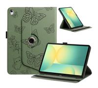 LMFULM® Étui pour Samsung Galaxy Tab S10 FE+ SM-X620/X626 (13,1 Pouces) PU Cuir Poche Cas Couverture Coque avec 360° Rotation Support Housse Protection Papillon Motif Vert