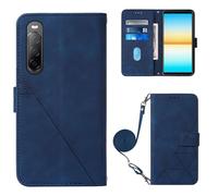 LMFULM® Étui pour Sony Xperia 10 IV XQ-CC54 XQ-CC72 (6,0 Pouces) PU Magnétique Pochette Cuir Housse Triangle Impression Sac à Bandoulière Portefeuille Support Case Bleu
