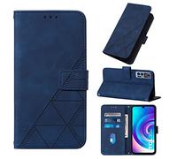 LMFULM® Étui pour TCL 30/30+ (6,7 Pouces) PU Magnétique Pochette Cuir Housse Triangle Impression Rabattable Case Stent Fonction Cover Bleu