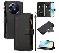 LMFULM® Étui pour TCL 50 NxtPaper / 50 Pro NxtPaper (T702D, T803D) (6,8 Pouces) Lanière PU Cuir Couverture Eclair Portefeuille avec Support Coque Neuf Fente Protection Housse Noir