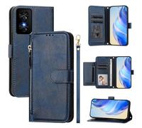 LMFULM® Étui pour TCL 50 SE (6,78 Pouces) PU Cuir Housse Fermeture Eclair Portefeuille avec Support Magnétique Coque Lanière Multi-Fente Concevoir Étui Bleu