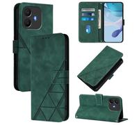 LMFULM® Étui pour TCL K70 4G / K70 Power 4G T522E (6,75 Pouces) PU Magnétique Cuir Pochette Triangle Impression Support Protection Housse Rabattable Vert