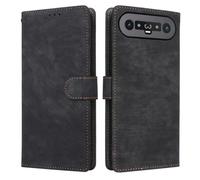 LMFULM® Étui pour Tecno Camon Slim 4G CN6c (6,78 Pouces) PU Cuir Couverture Brosses Antivol Portefeuille Coque Fermeture Magnétique Support Protection Housse Retro Givré Noir
