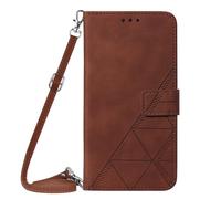 LMFULM® Étui pour Tecno Spark 7 (6,5 Pouces) PU Magnétique Pochette Cuir Housse Triangle Impression Sac à Bandoulière Portefeuille Support Case Marron