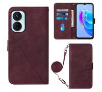 LMFULM® Étui pour Tecno Spark 9T / 9 Pro (6,6 Pouces) PU Magnétique Pochette Cuir Housse Triangle Impression Sac à Bandoulière Portefeuille Support Case Vin Rouge